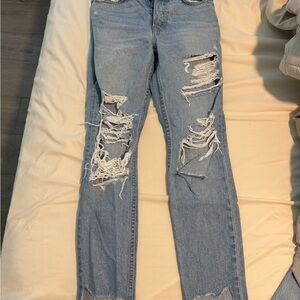 GRLFRND Light Blue Ripped Straight-Leg Jeans
